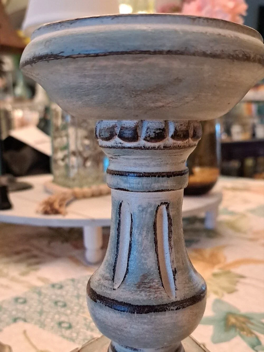 Distressed Blue Wooden Candle Holders Pair - Home Accents